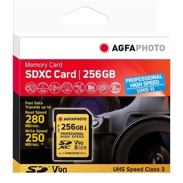 Agfa Hukommelseskort Sdxc Uhs Ii 256gb Professional High Speed U3 V90 Sort,Gylden