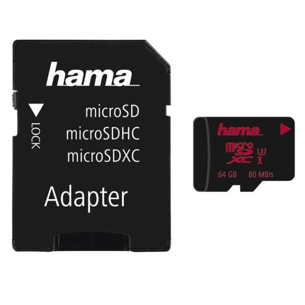 microSDXC minneskort 64 GB UHS Speed C3 UHS-I 80 MB/s + adapter/foto Flerfärgad - HAMA