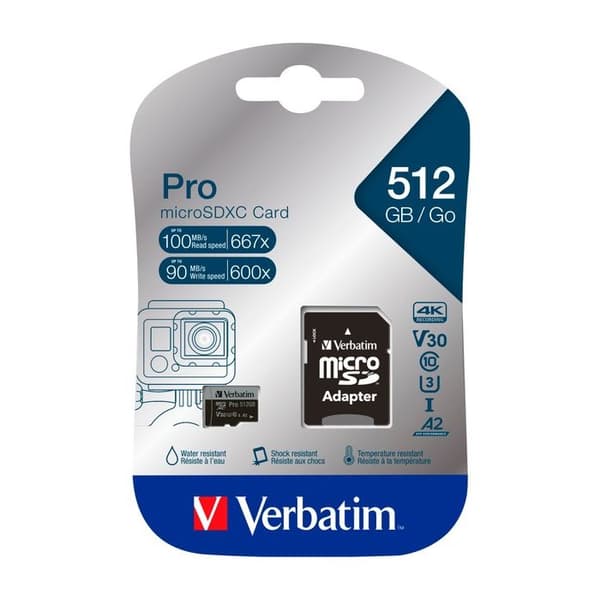 Verbatim PRO U3 flashminneskort - 512 GB - A2 / UHS-I U3 / Class10 - microSDXC