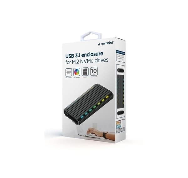 Gembird EE2280-U3C-03 USB 3.1-kapsling for M.2 NVMe-stasjoner, RGB, aluminium