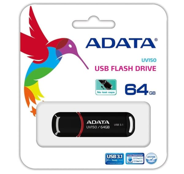 Minnestasjon flash usb3.1 64gb/svart auv150-64g-rbk, Adata