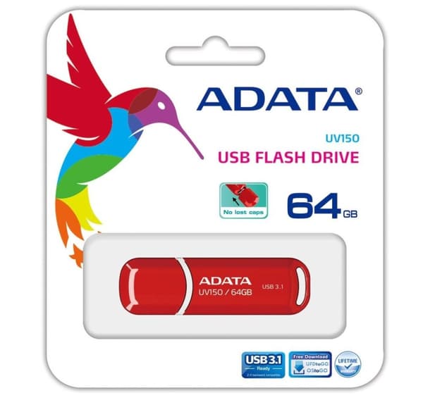Minnestasjon flash usb3.1 64gb/red auv150-64g-rrd, Adata