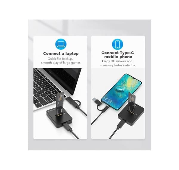 Pöytätietokoneen USB Type-C M.2 SATA & NVME SSD -telakointiasema, musta, GEMBIRD