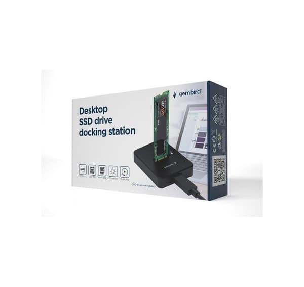 Pöytätietokoneen USB Type-C M.2 SATA & NVME SSD -telakointiasema, musta, GEMBIRD