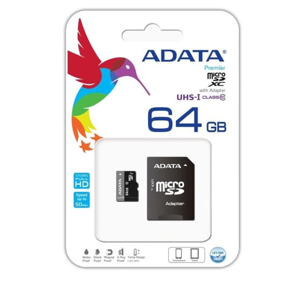 Minne micro sdxc 64gb class10/w/ad ausdx64guicl10-ra1, Adata