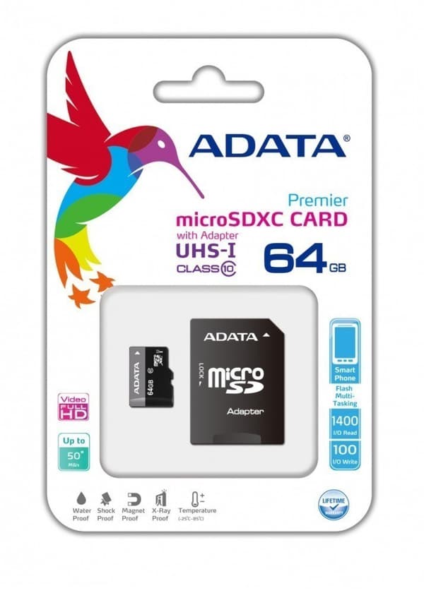 ADATA | Premier UHS-I | 64GB | MicroSDXC | Flash-minne klass 10 | SD-adapter