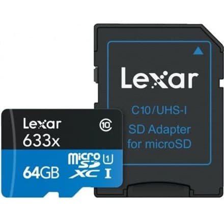 Lexar 64GB Högpresterande 633x microSDHC UHS-I, upp till 100MB/s läs 20MB/s skriv Lexar | Minneskort | LMS0633064G-BNNNG | 64G