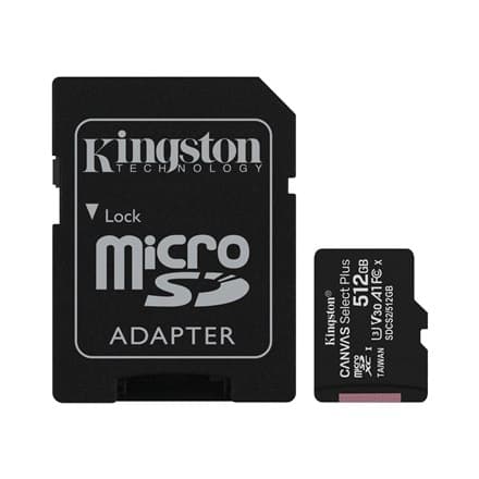 Kingston | Canvas Select Plus | 512 GB | Micro SD | Flash-hukommelse klasse 10 | SD adapter