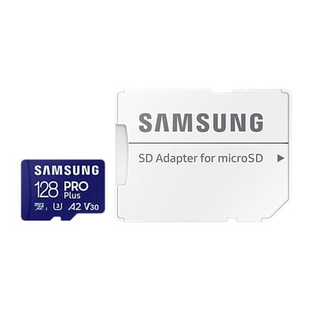 Samsung | MicroSD-kort med SD-adapter | PRO Plus | 128GB | microSDXC hukommelseskort | Flash-hukommelse klasse U3, V30, A2 | SD adapter