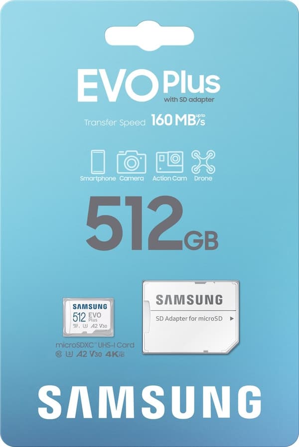 Samsung EVO Plus - Micro SD-kort - inklusive SD-adapter - 160 MB/s - 512GB