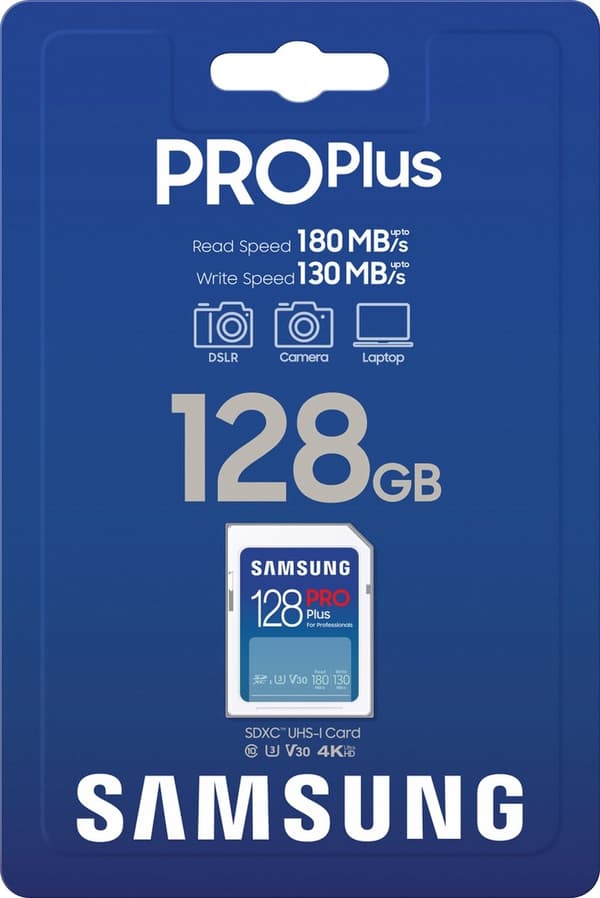 Samsung PRO Plus - SD-kort - Minneskortskamera - 180 & 130 MB/s - 128 GB