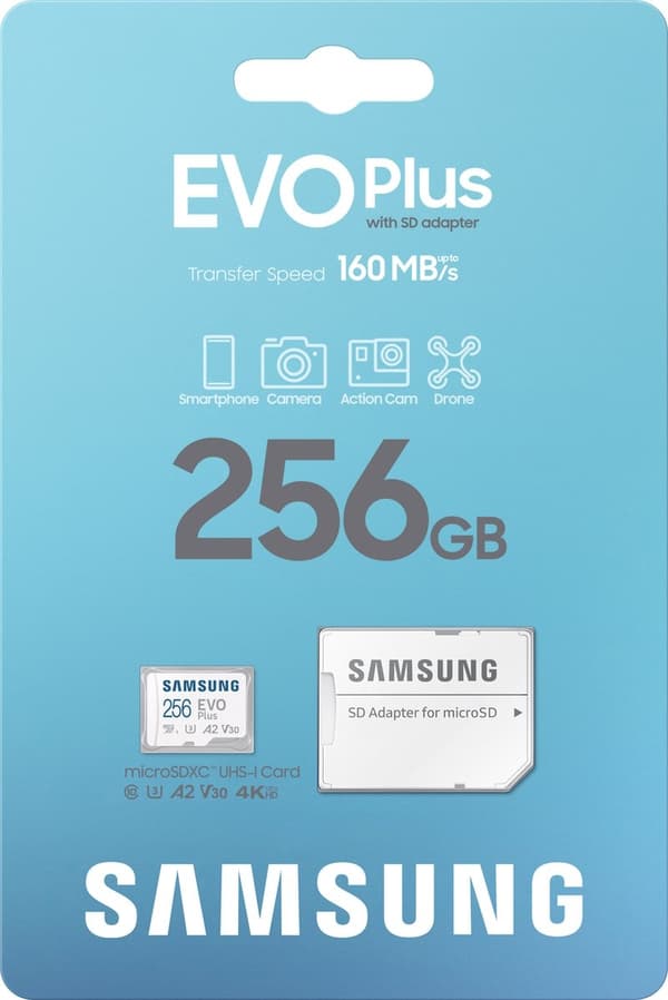 Samsung EVO Plus - Micro SD-kort - inklusive SD-adapter - 160 MB/s - 256 GB
