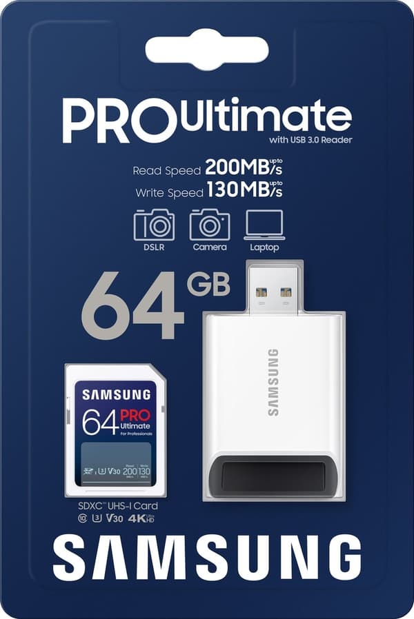 Samsung PRO Ultimate - SD-kort med kamera - Kameraminneskort - 200 & 130 MB/s - 64 GB