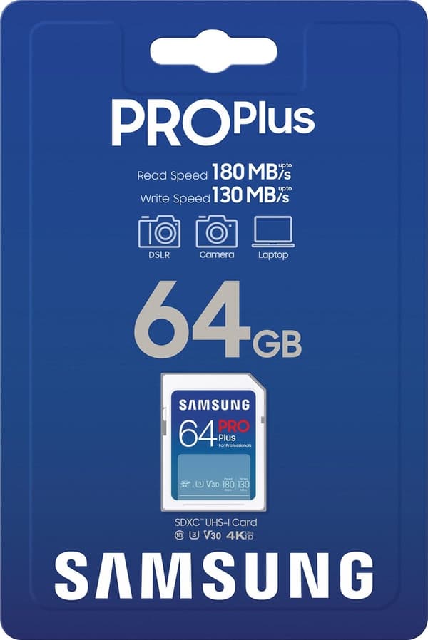 Samsung PRO Plus - SD-kort - Minneskortskamera - 180 & 130 MB/s - 64 GB