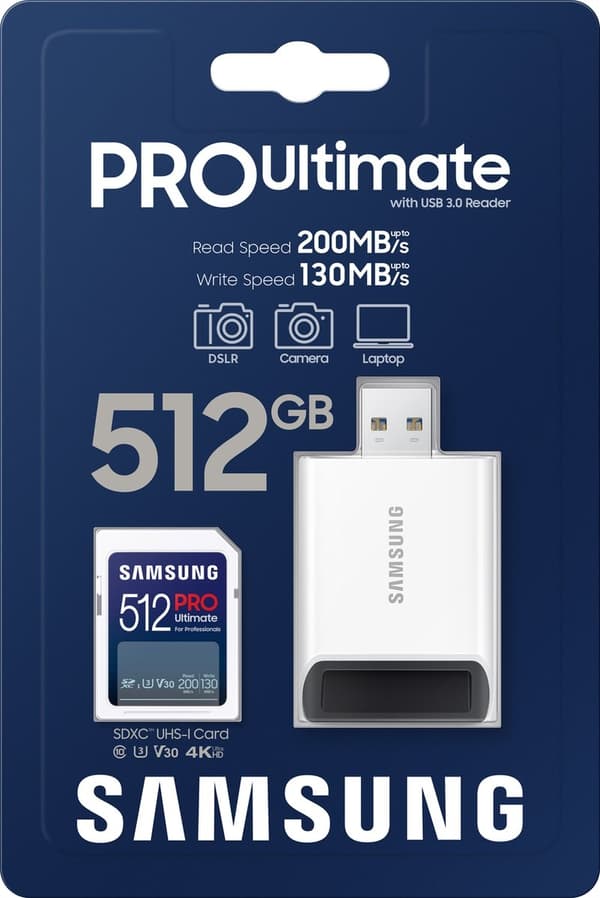 Samsung PRO Ultimate - SD-kort med kamera - Kameraminneskort - 200 & 130 MB/s - 512 GB
