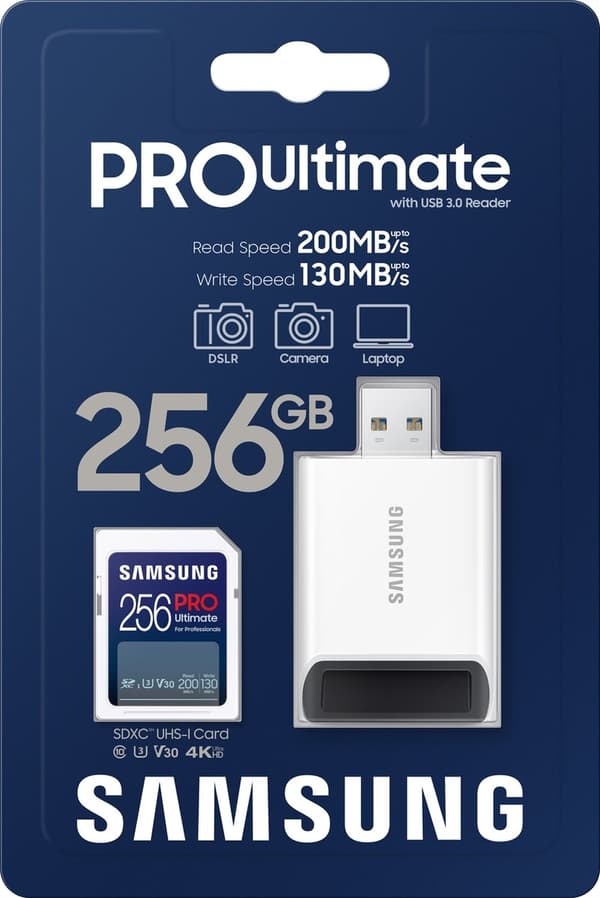 Samsung PRO Ultimate - SD-kort med kamera - Minneskortskamera - 200 & 130 MB/s - 256 GB