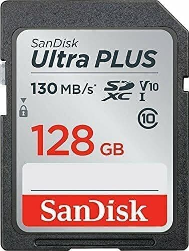 SanDisk Ultra Plus 128 GB SDXC-hukommelseskort, op til 130 MB/s, klasse 10, UHS-I, V10
