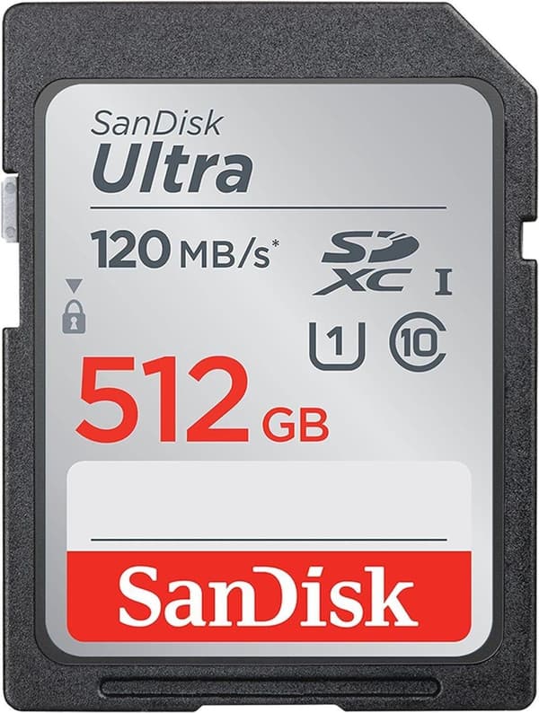 SanDisk 512GB Ultra SDXC-kort op til 120 MB/s hastighed UHS-I Klasse 10 U1-hukommelseskort