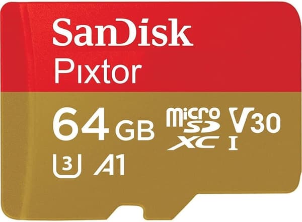 SanDisk - Pixtor Advanced 64 Gt microSDXC Class 10 UHS-3 -muistikortti - punainen/kulta