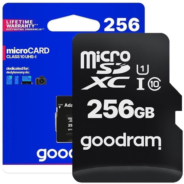 Goodram Microcard 256 GB micro SD XC UHS-I klasse 10 minnekort, SD-adapter (M1AA-2560R12)