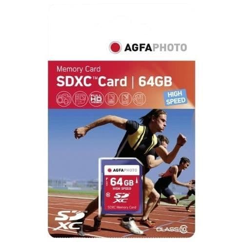 SDXC-minneskort - AGFA PHOTO - 64 GB - Klass 10 - Hög prestanda - Garanterad kompatibilitet