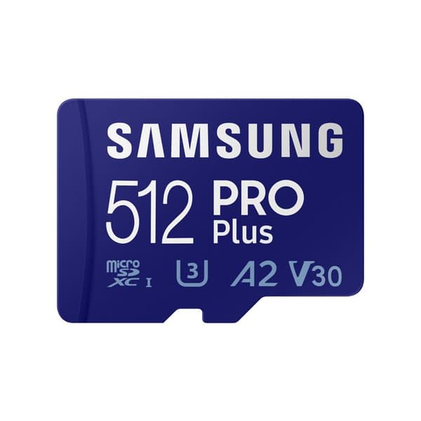 Samsung PRO Plus 512 GB SDXC-kort Klass 10, Klass 10 UHS-I, UHS-I, v30 Video Speed Class 4K Videokompatibilitet, Stativ