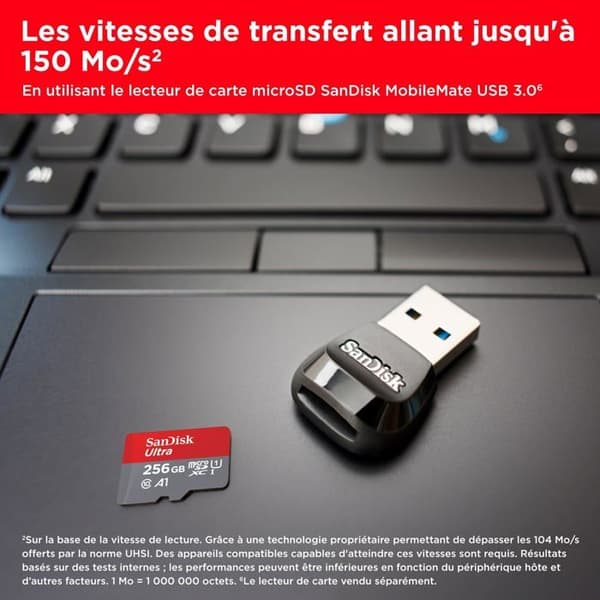 Sandisk Micro SD Memory Card Ultra microSDXC Card 256GB + SD Adapter 150MB/s A1 Class 10 UHS-I