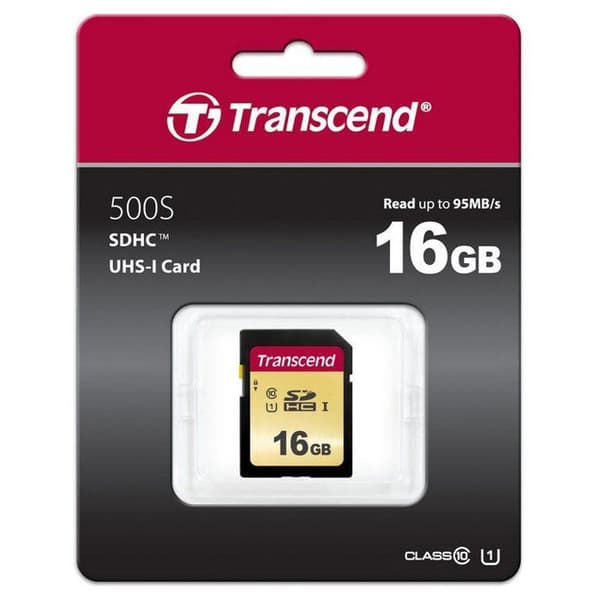 16GB UHS-I U1 SD-kort - TRANSCEND - 500S - Upp till 95 MB/s - Upp till 60 MB/s