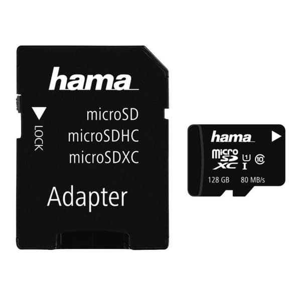 microSDXC minneskort 128 GB klass 10 UHS-I 80 MB/s + adapter/foto - HAMA