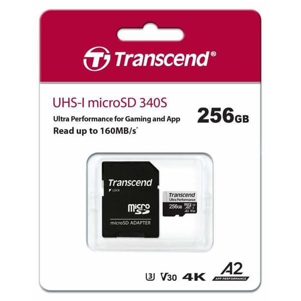 Transcend 340S 256 GB microSDXC-minneskort Klass 10 - Klass 3 UHS-I