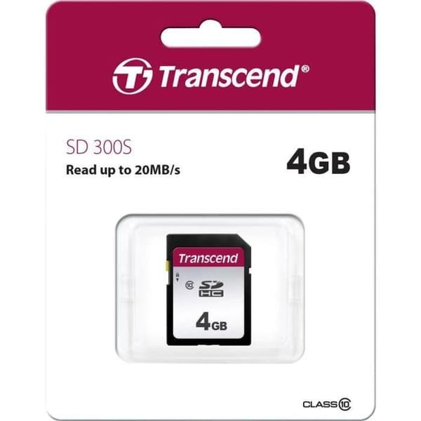 Transcend Premium 300S SDHC-kort - 4GB - Klass 10 - Läs upp till 95 MB/s / Skriv upp till 45 MB/s
