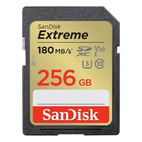 SANDISK Extreme 256GB SDXC 180MB/S 90MB/S UHS-I Class 10 U3 V30 SDXC-minneskort