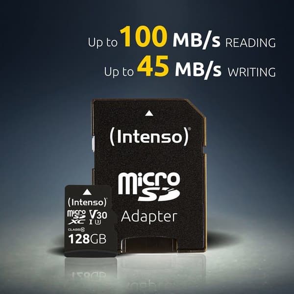 MicroSDXC-kort - INTENSO - Professional 3433491 - 128 GB - Klass 10 - Hastighet 90 MB/s