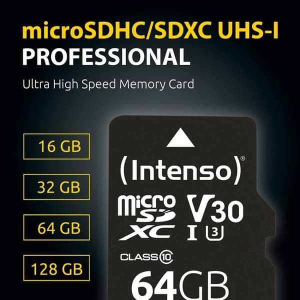 MicroSDXC-kort - INTENSO - Professional 3433491 - 128 GB - Klass 10 - Hastighet 90 MB/s