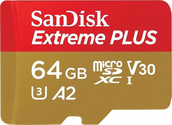 SanDisk 64GB Extreme Plus microSDXC med A2, UHS-I, klasse 10, U3, V30