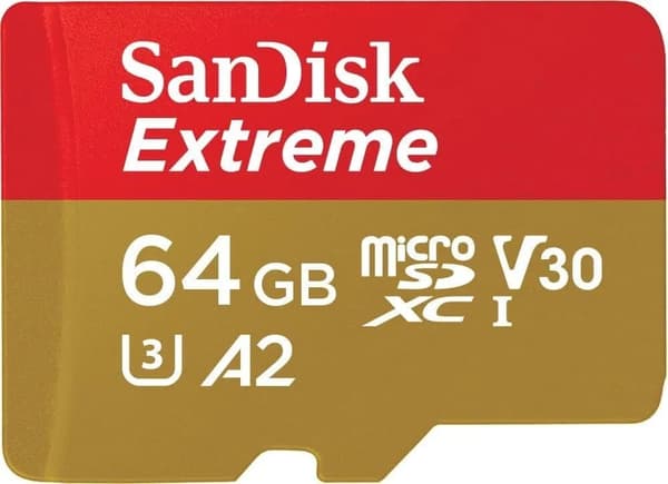 SanDisk 64GB Extreme microSDXC A2-sovelluksen suorituskyvyllä, UHS-I, luokka 10, U3, V30