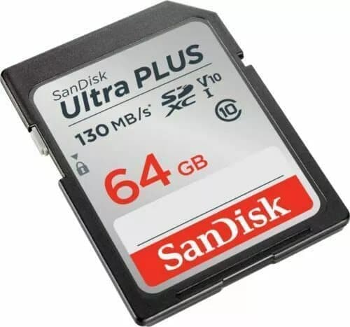 SanDisk Ultra Plus 64 GB SDXC-hukommelseskort, op til 130 MB/s, klasse 10, UHS-I, V10