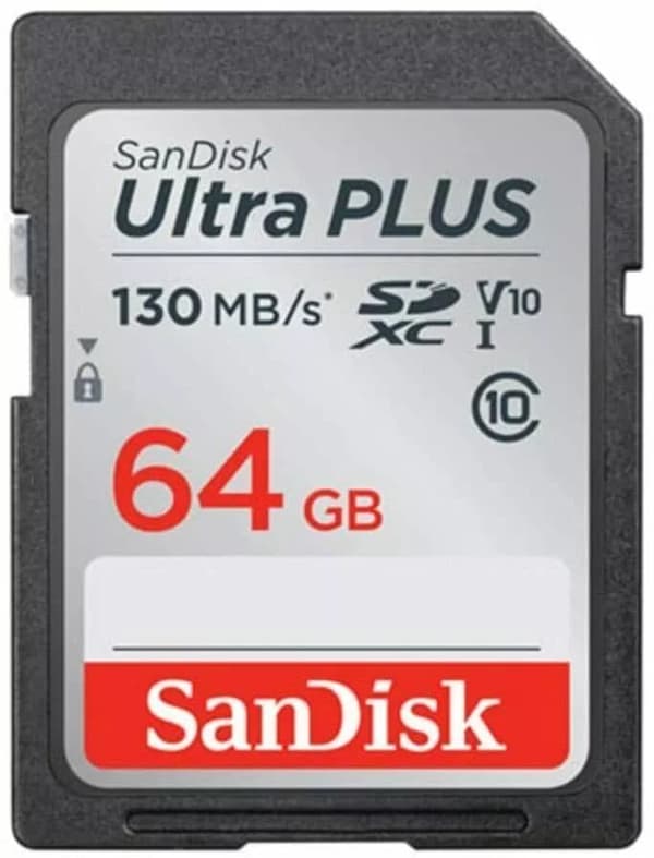SanDisk Ultra Plus 64 GB SDXC-hukommelseskort, op til 130 MB/s, klasse 10, UHS-I, V10