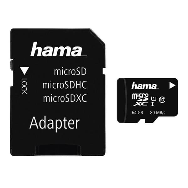 HAMA microSDXC UHS-I 64 GB klass 10 minneskort - Läs/skrivhastighet 80 MB/s