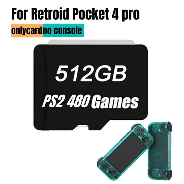 Retroid Pocket 4 Pro TF-kort, 512GB lagring, 60000 spel,512G