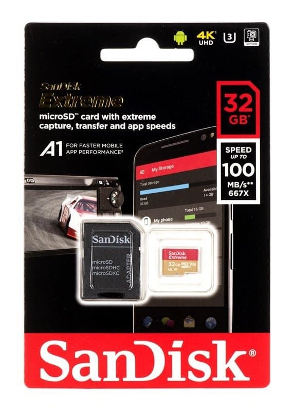 Minneskort SanDisk Extreme microSDHC 32GB 100/60 MB/s V30 A1 U3 4K (SDSQXAF-032G-GN6MA)
