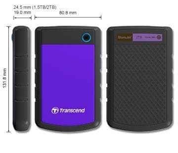 Ulkoinen HDD storejet (2tb, usb 3.0, väri violetti, ts2tsj25h3p), Transcend