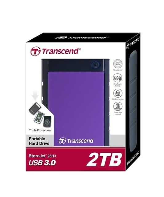 Ulkoinen HDD storejet (2tb, usb 3.0, väri violetti, ts2tsj25h3p), Transcend