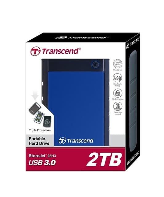 Ekstern HDD storejet (2tb, usb 3.0, farve blå, ts2tsj25h3b), Transcend