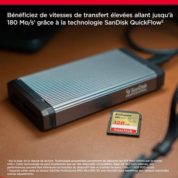 SANDISK Extreme 128GB SDXC 180MB/S 90MB/S UHS-I Class 10 U3 V30 SDXC-minneskort