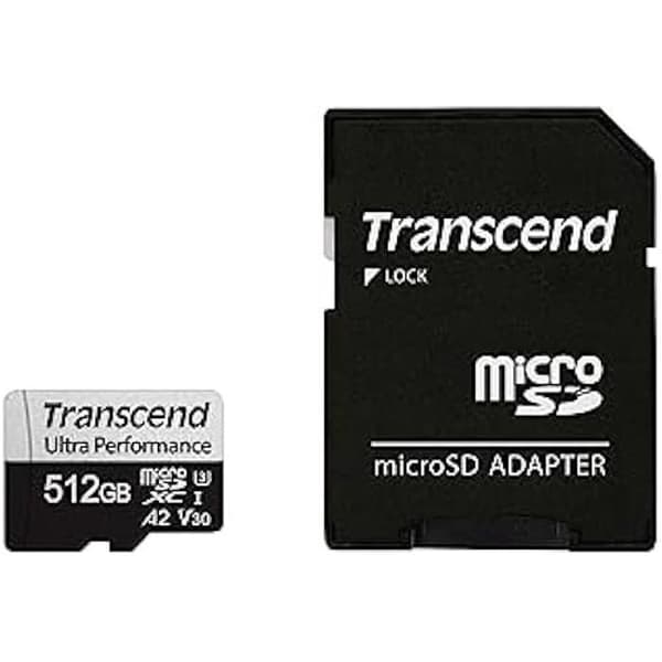 microSDXC-minneskort - TRANSCEND - 340S - 312 GB - UHS-I U3 A2 - 160 MB/s läsning, 125 MB/s skrivning