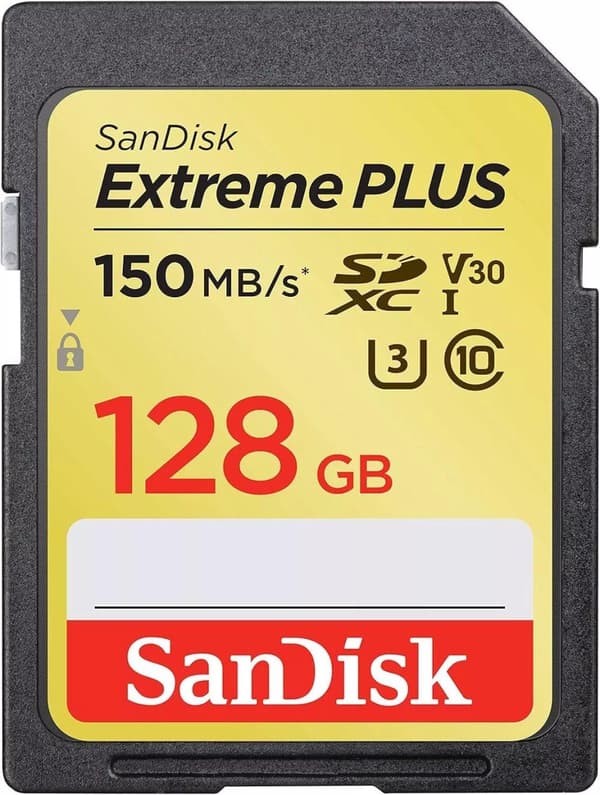SanDisk Extreme Plus 128GB SDXC muistikortti, jopa 150MB / s, luokka 10, U3, V30