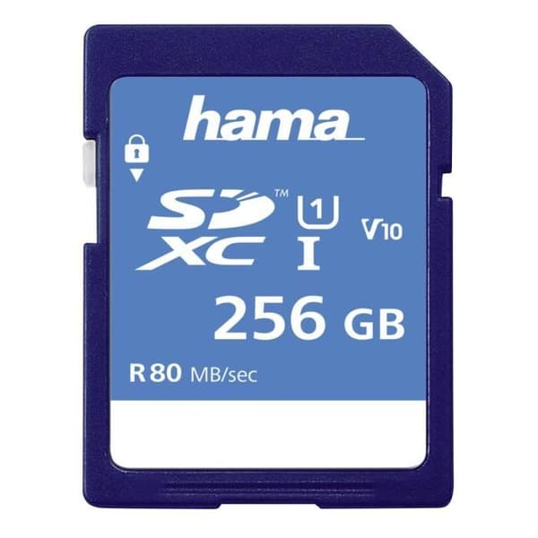 SDXC-kort 256 GB - HAMA - Klass 10 - UHS-I 80MB/s - Kompatibel med Full-HD-video - skrivskyddad