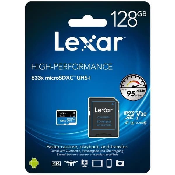 128 GB Lexar högpresterande 633x microSDXC UHS-I minneskort