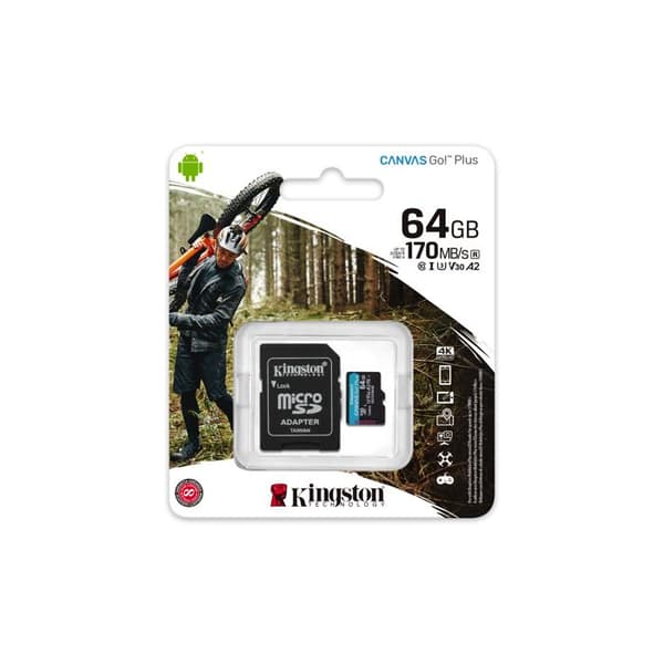 Kingston SDCG3/64GB microSD-minneskort (64GB microSDXC Canvas Go Plus 170R A2 U3 V30 med SD-adapter)